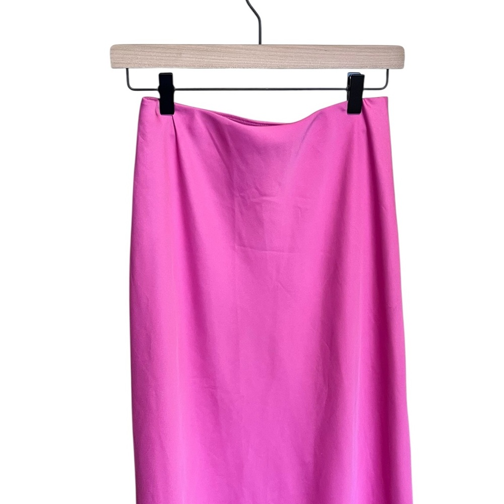 A New Day Elastic Waist Midi Satin Slip Skirt - Pink XS